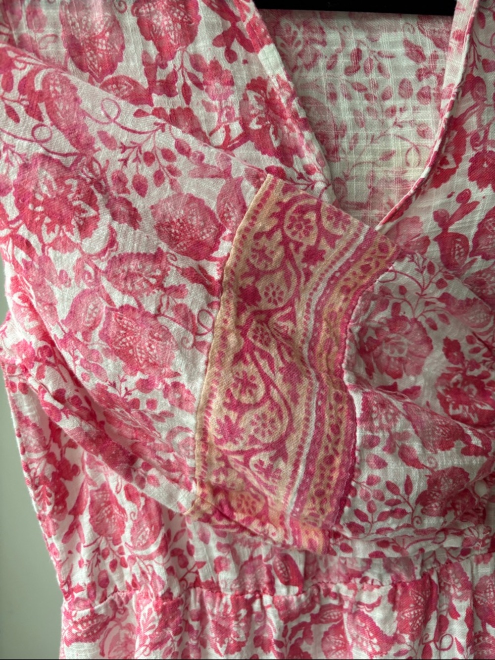 Zara Dress Womens Medium Pink White Floral V-Neck Tiered Tunic Ballon Sleeve - Picture 5 of 7